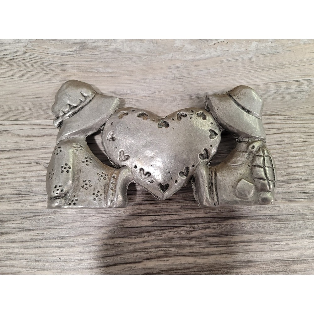 Vintage Holly Hobbie Pewter Heart Figurine 1980s Silver Collectible 5x3.5